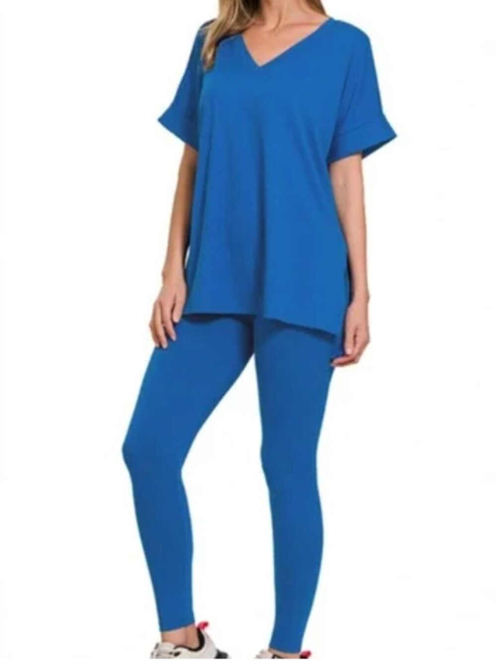 NWT ZENANA BRUSHED DTY MICROFIBER SHORT SLV V Neck LOUNGEWEAR SET SMALL